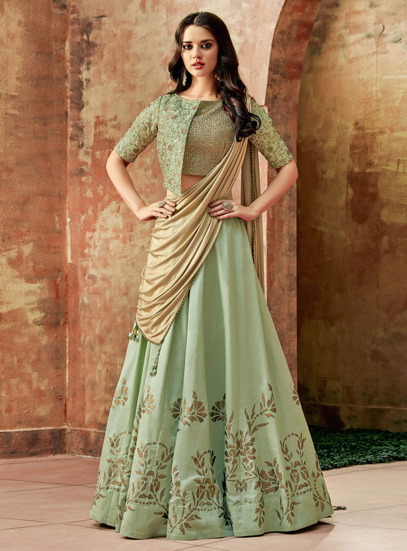 Light Green Silk Designer Lehenga Choli 146938