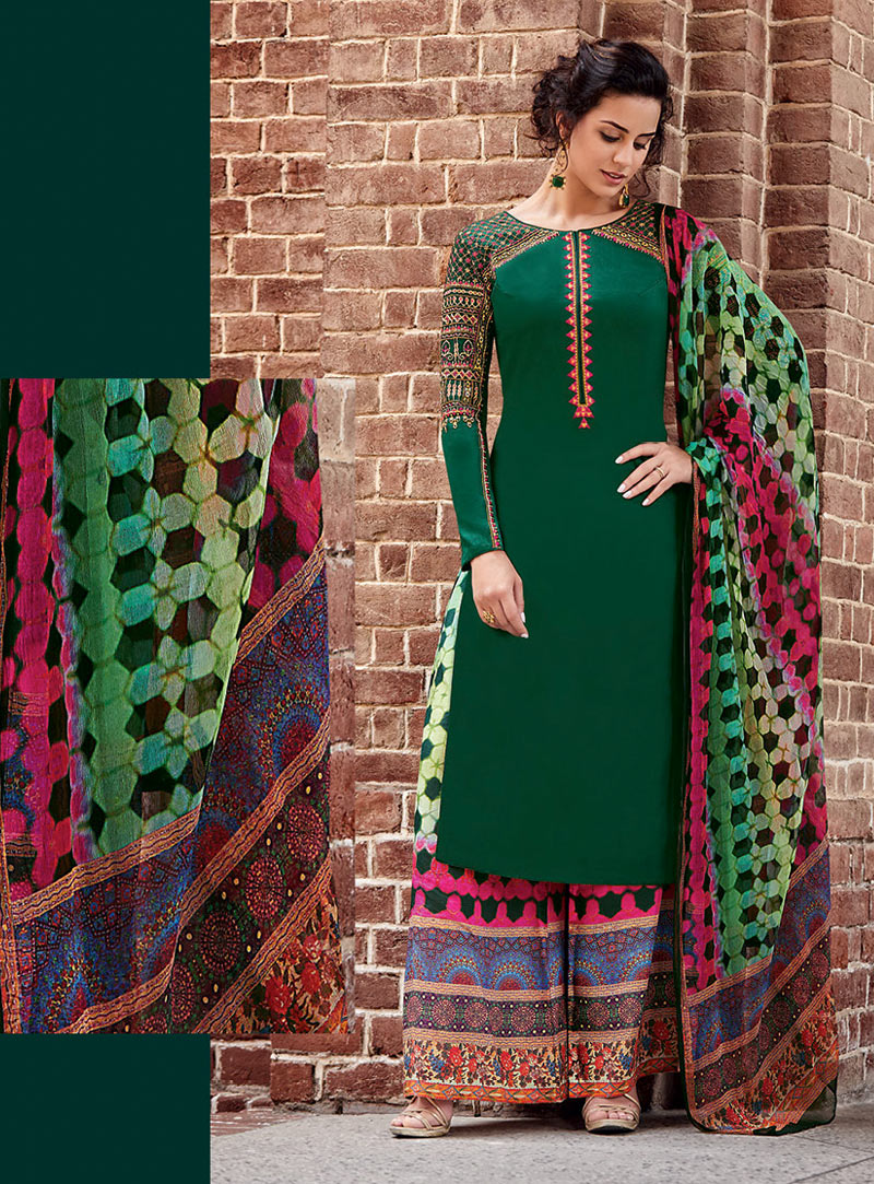 Green Satin Palazzo Style Suit 94787