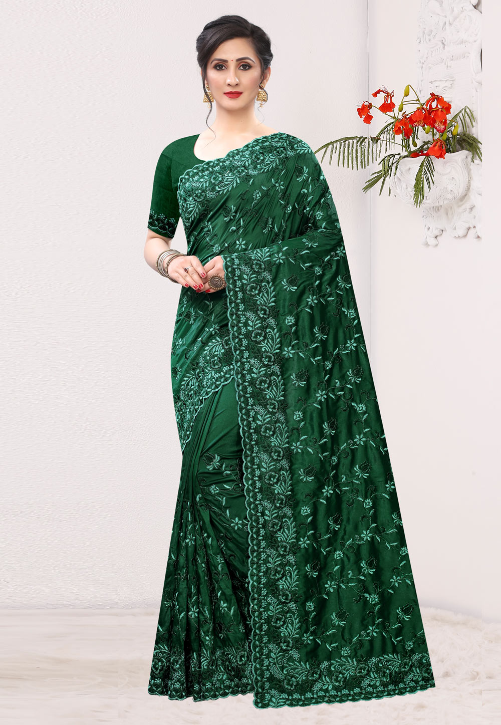 Green Silk Festival Wear Saree 215862