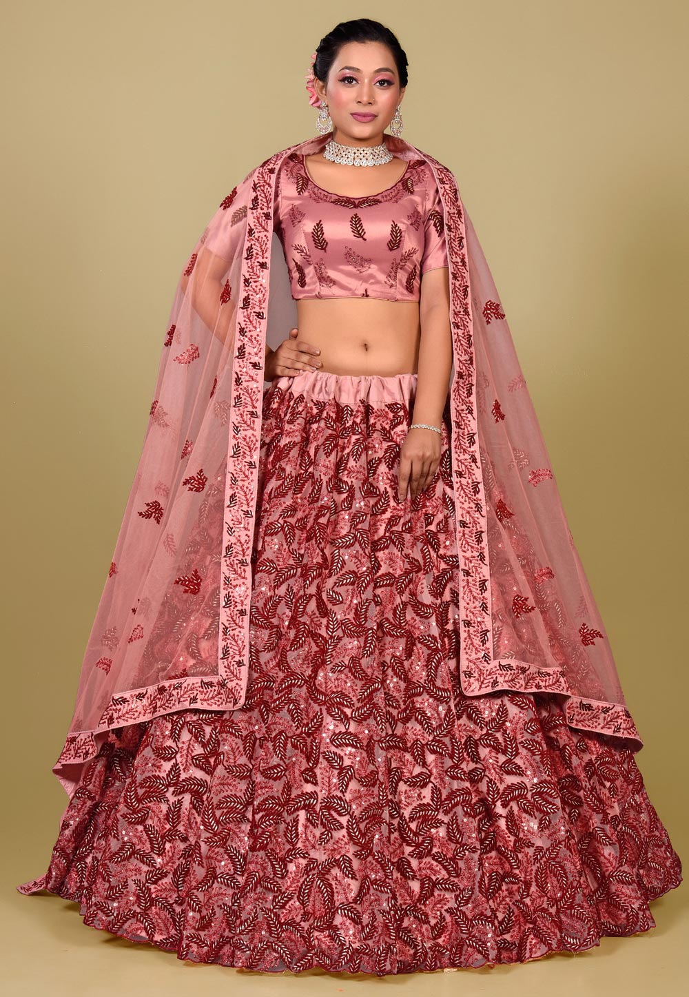 Pink Net Circular Lehenga Choli 271786