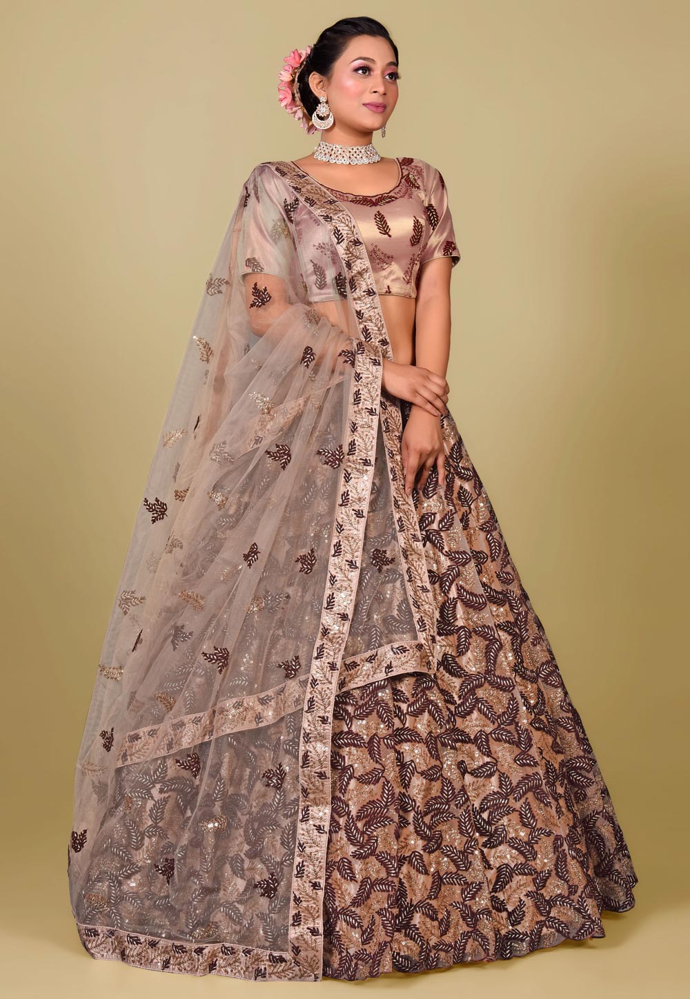 Peach Net Circular Lehenga Choli 271788