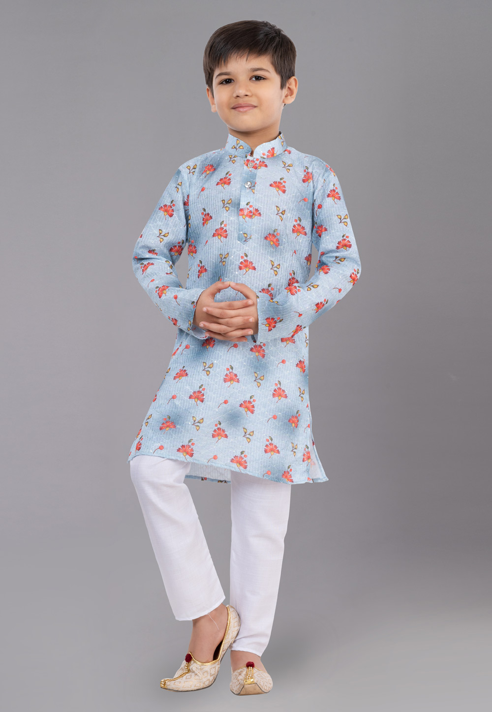 Sky Blue Polyester Readymade Kids Kurta Pajama 260664