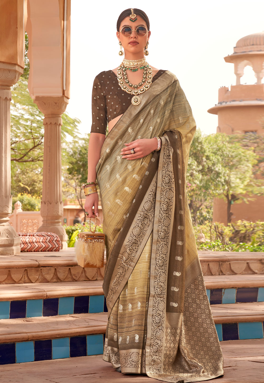 Brown Soft Silk Saree With Blouse 264655