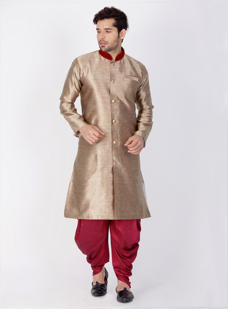 Beige Cotton Silk Readymade Dhoti Kurta 140982