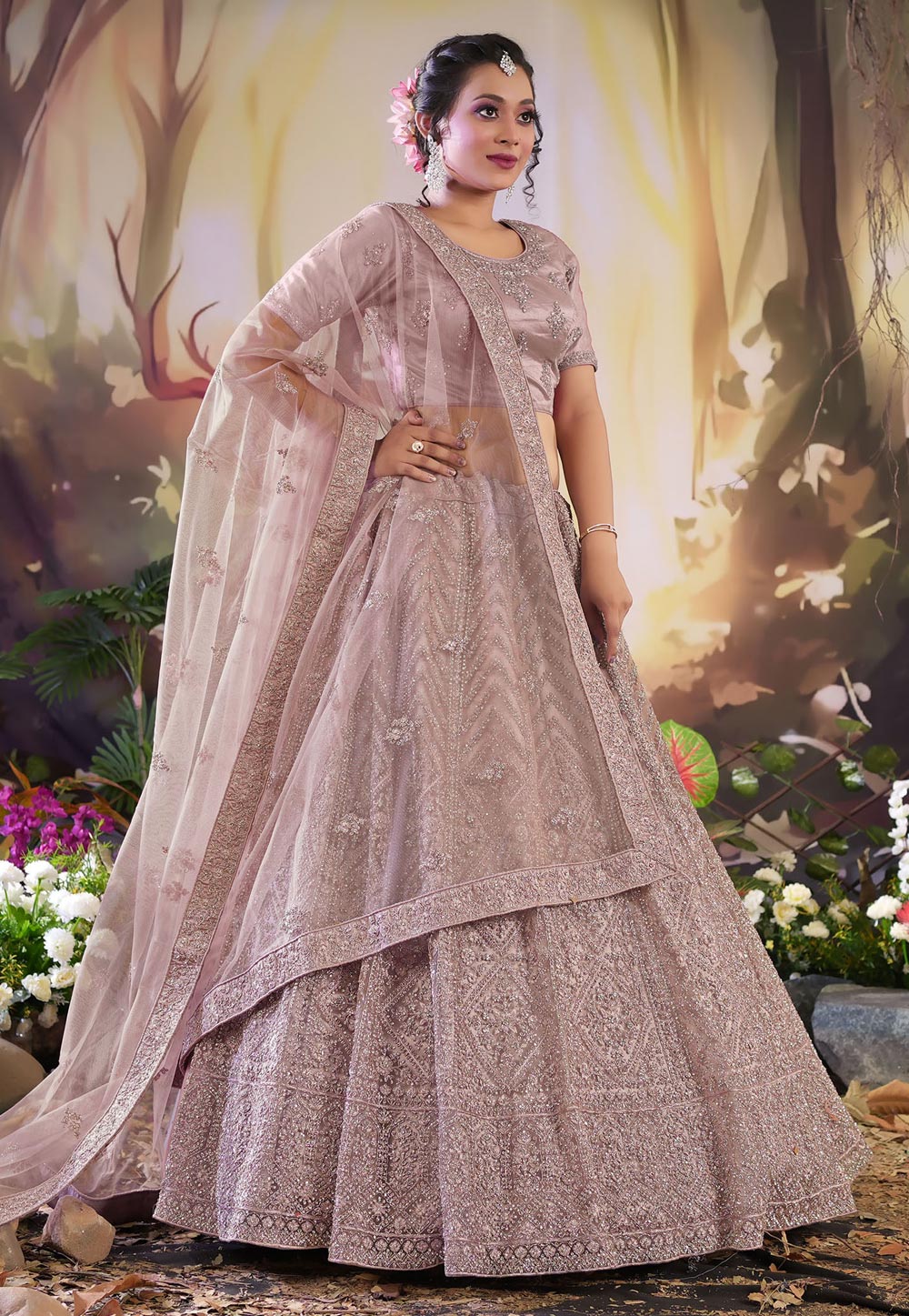 Light Pink Net Circular Lehenga Choli 271789