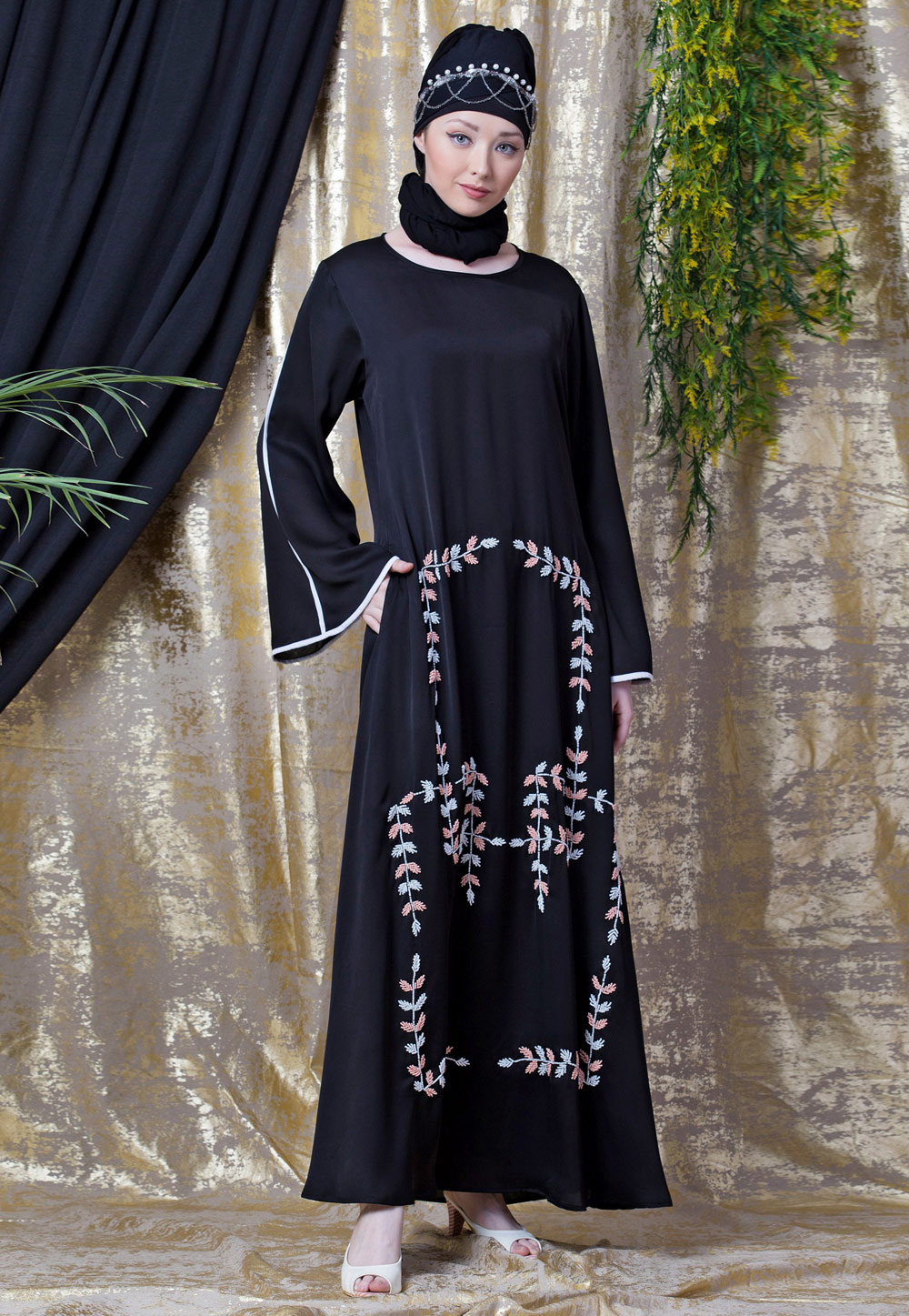 Black Polyester Readymade Abaya 199093