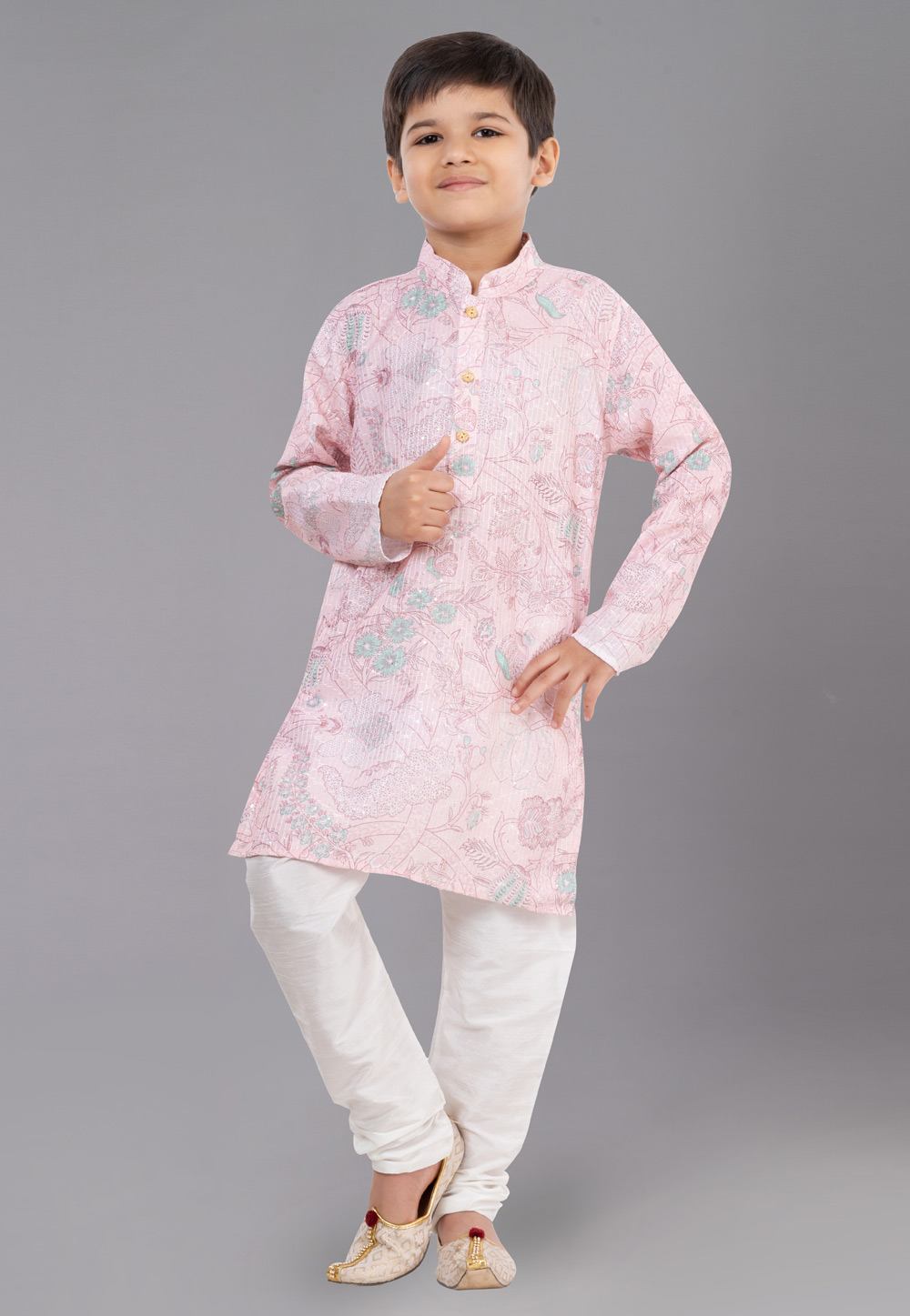Pink Polyester Readymade Kids Kurta Pajama 260668