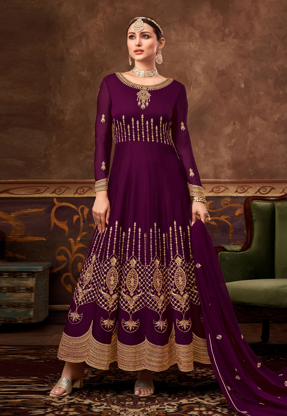 Purple Georgette Abaya Style Anarkali Suit 241971