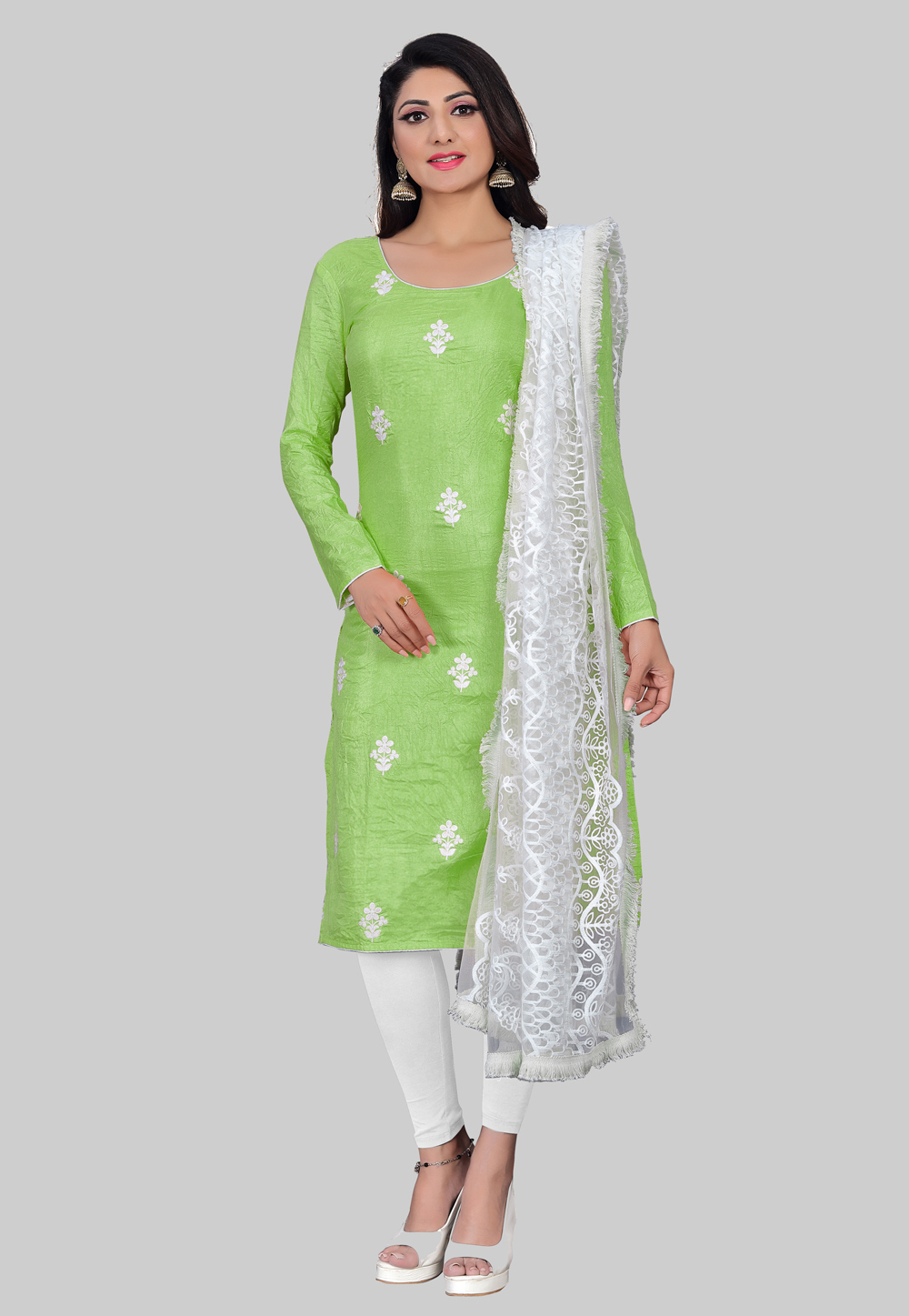 Light Green Silk Churidar Suit 242901