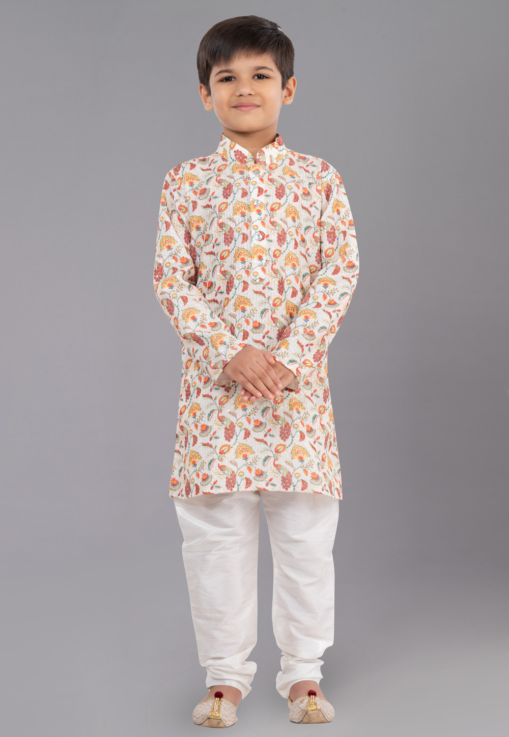Cream Polyester Readymade Kids Kurta Pajama 260669