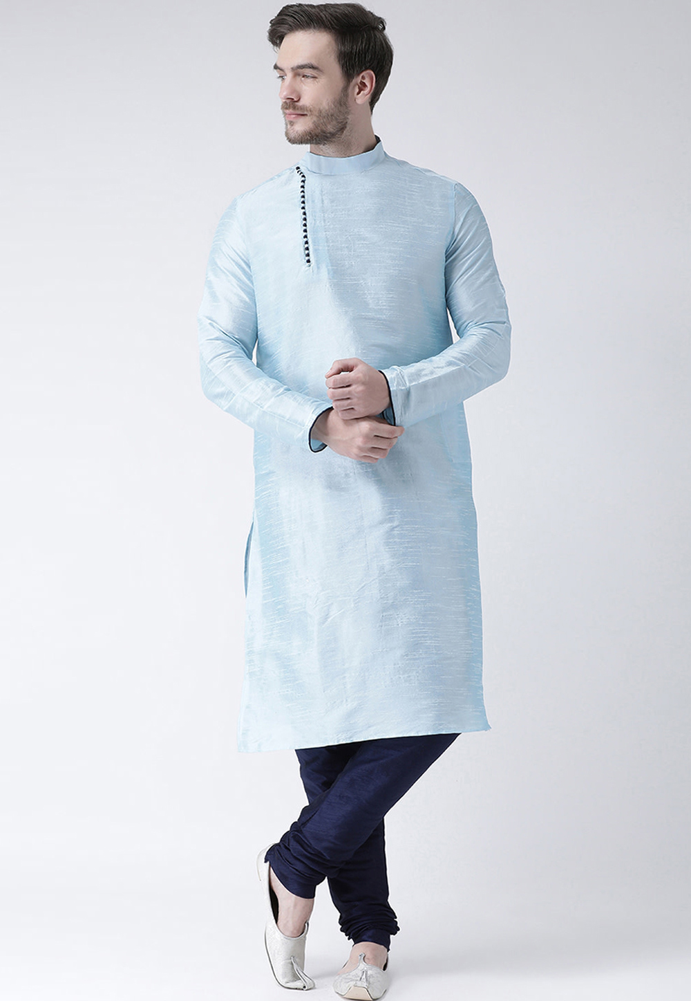 Sky Blue Dupion Silk Readymade Kurta Pajama 201540