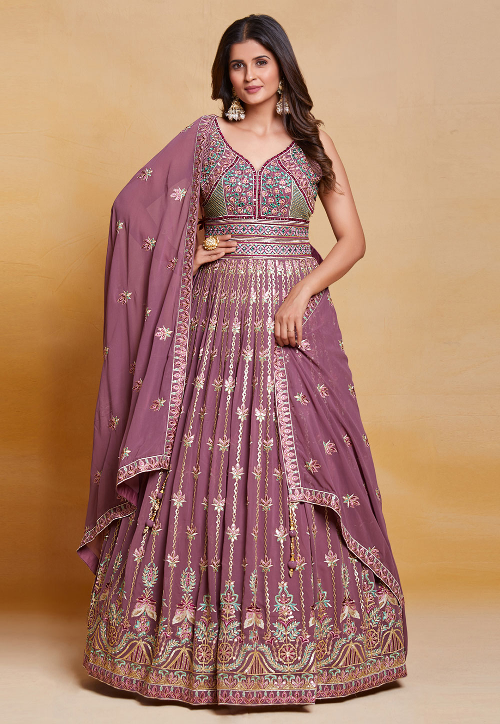 Pink Georgette Readymade Long Anarkali Suit 267207