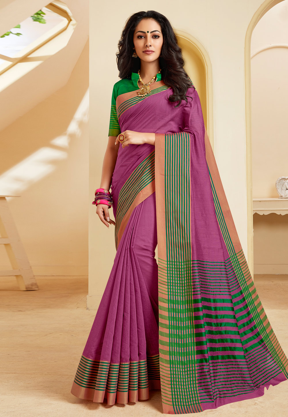 Purple Chanderi Saree With Blouse 207847