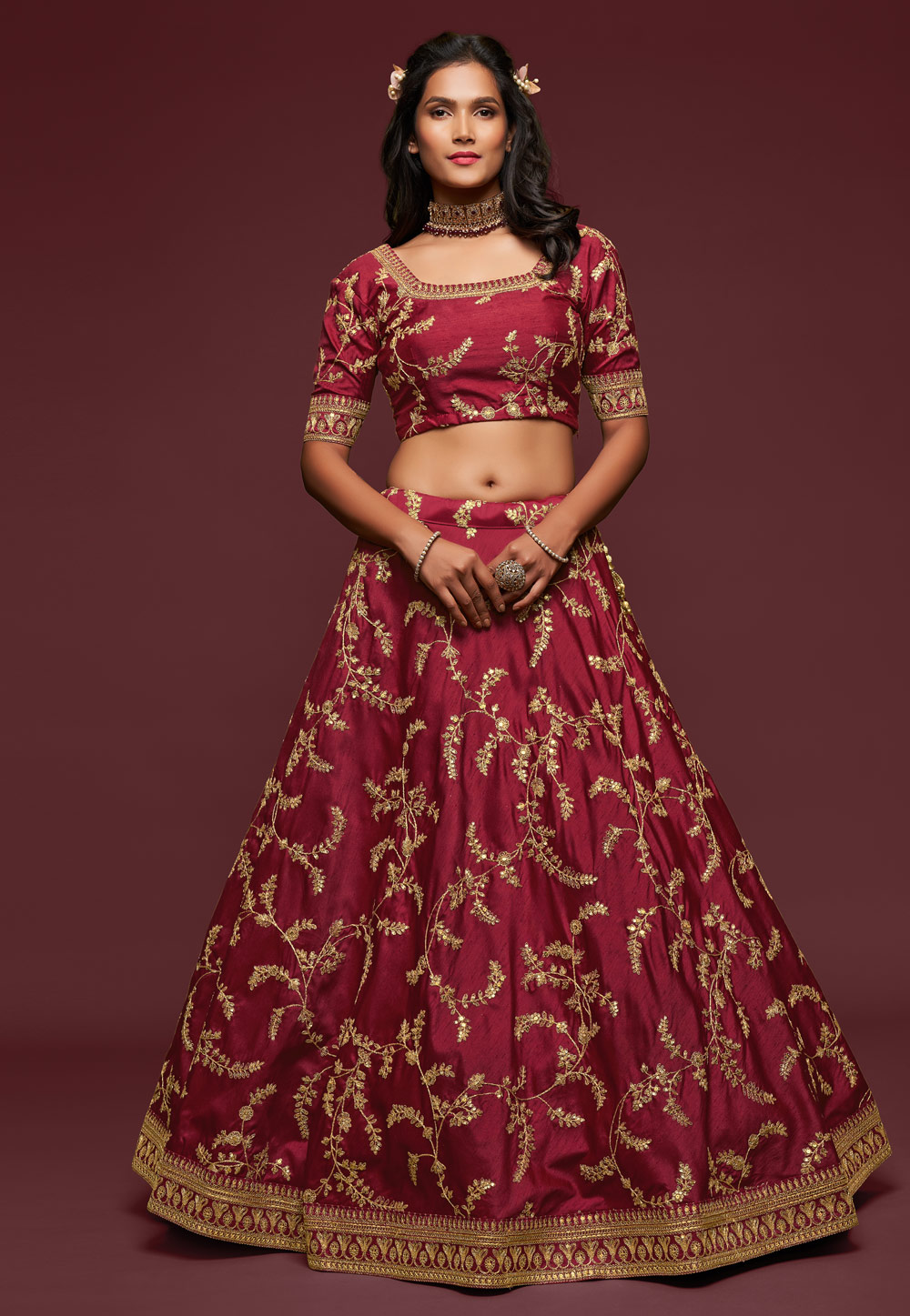 Maroon Lace Work Art Silk Lehenga Choli Lehenga 2376LG01