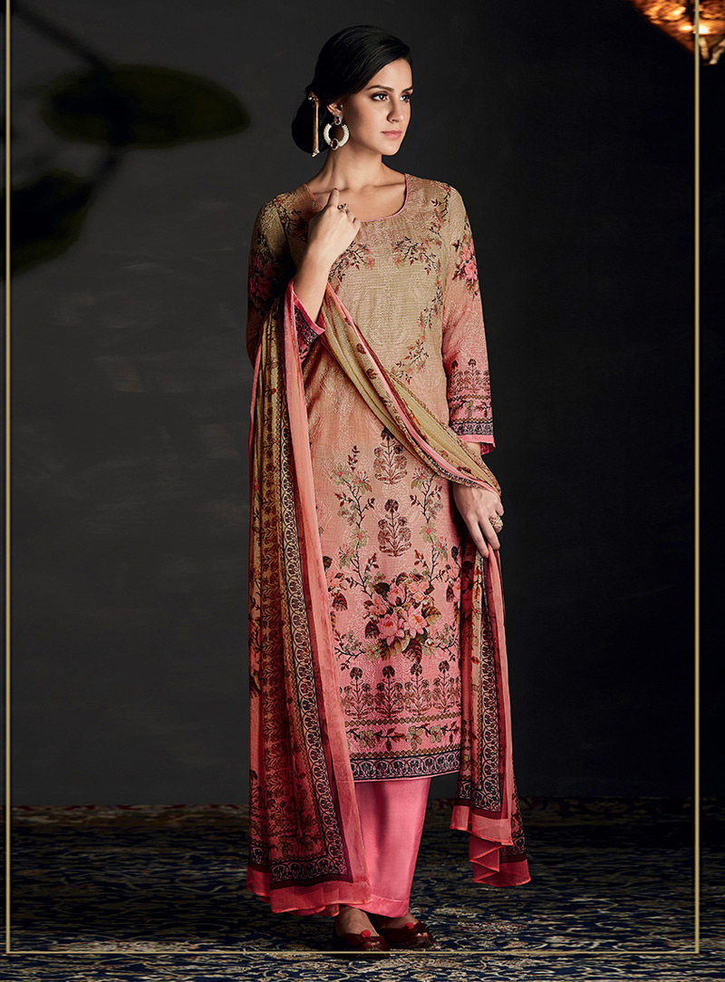 Pink Silk Straight Cut Pant Style Suit 95582