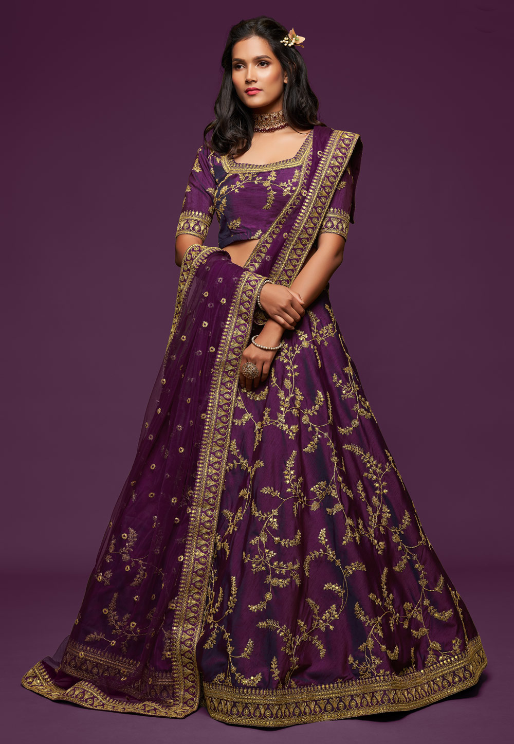 Purple Art Silk Embroidered Lehenga Choli 234924