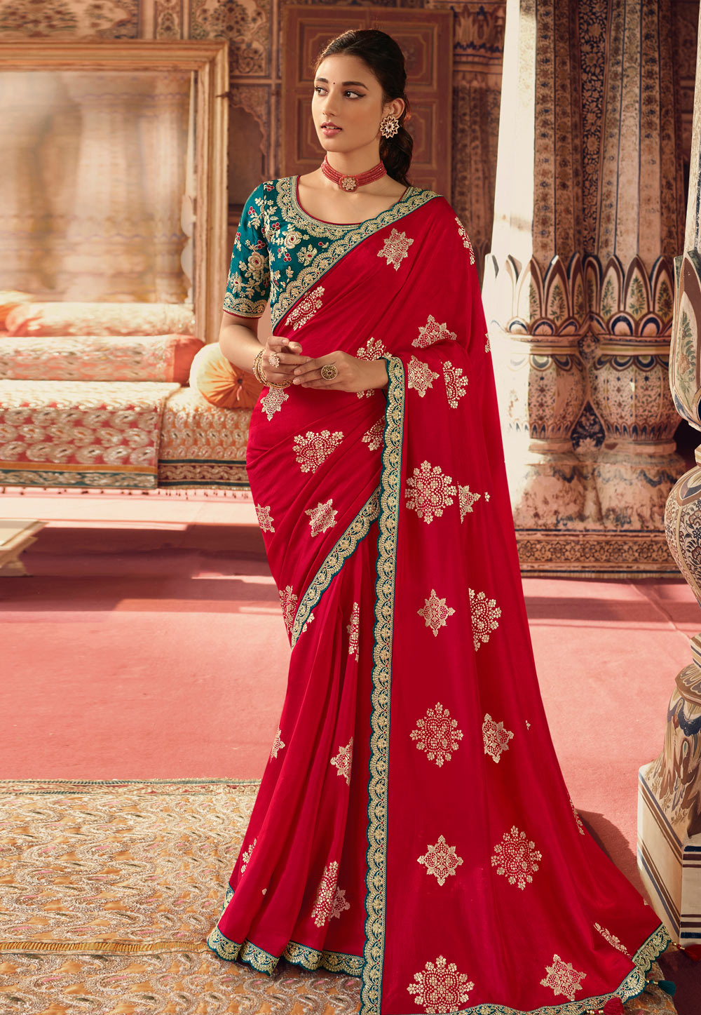 Red Viscose Saree With Blouse 254972