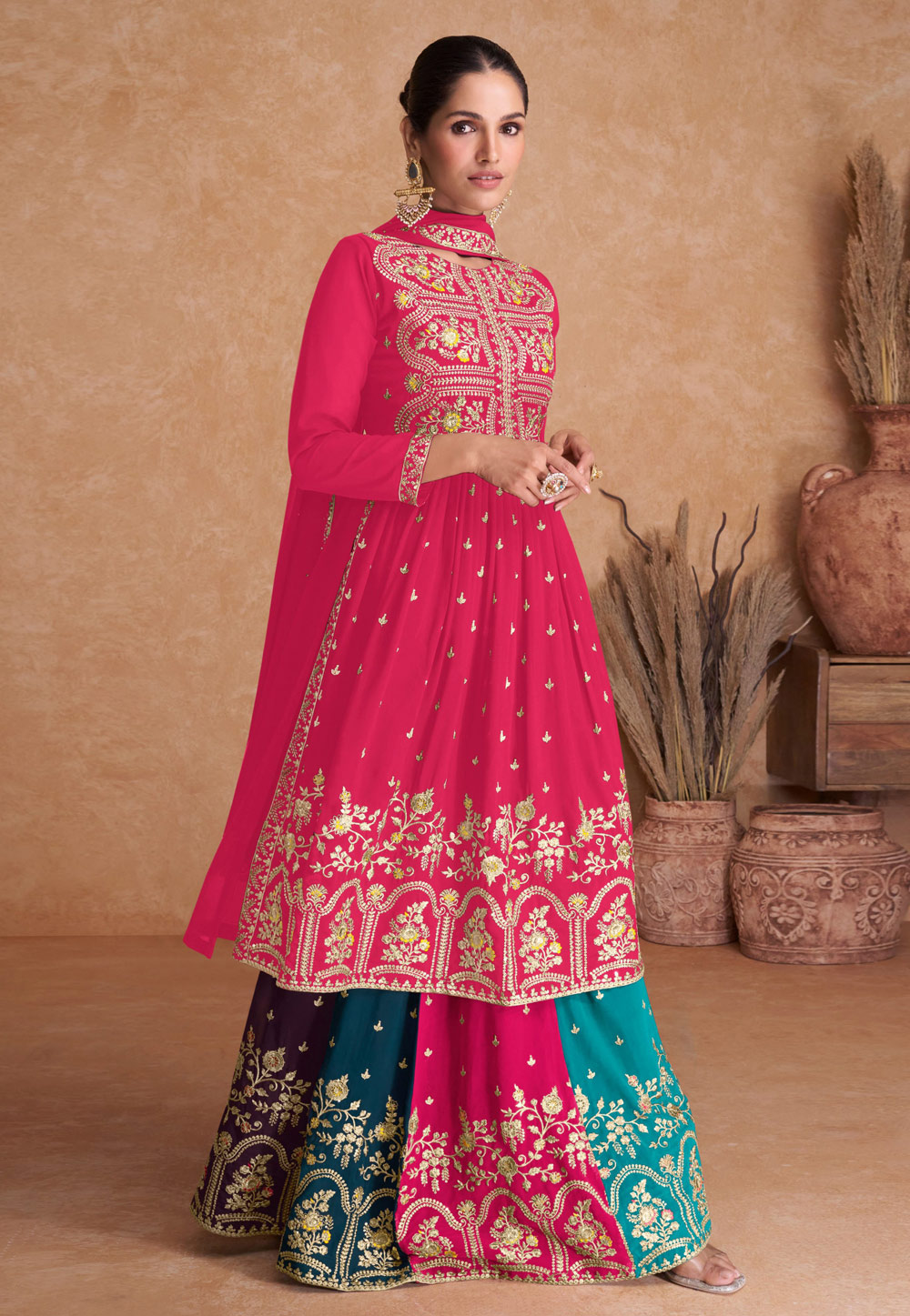 Magenta Georgette Palazzo Suit 270583