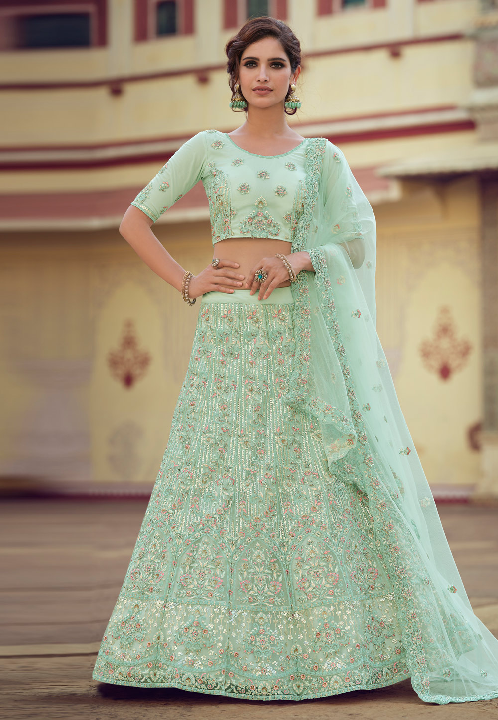 Light Green Pearl Embroidered Wedding Lehenga Choli | Indian fashion,  Indian outfits lehenga, Wedding lehenga designs