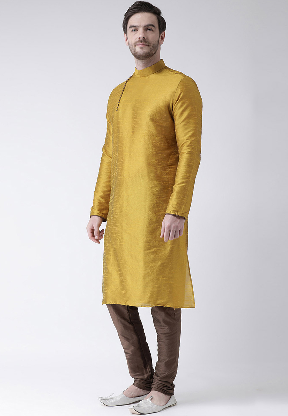 Mustard Dupion Silk Readymade Kurta Pajama 201541