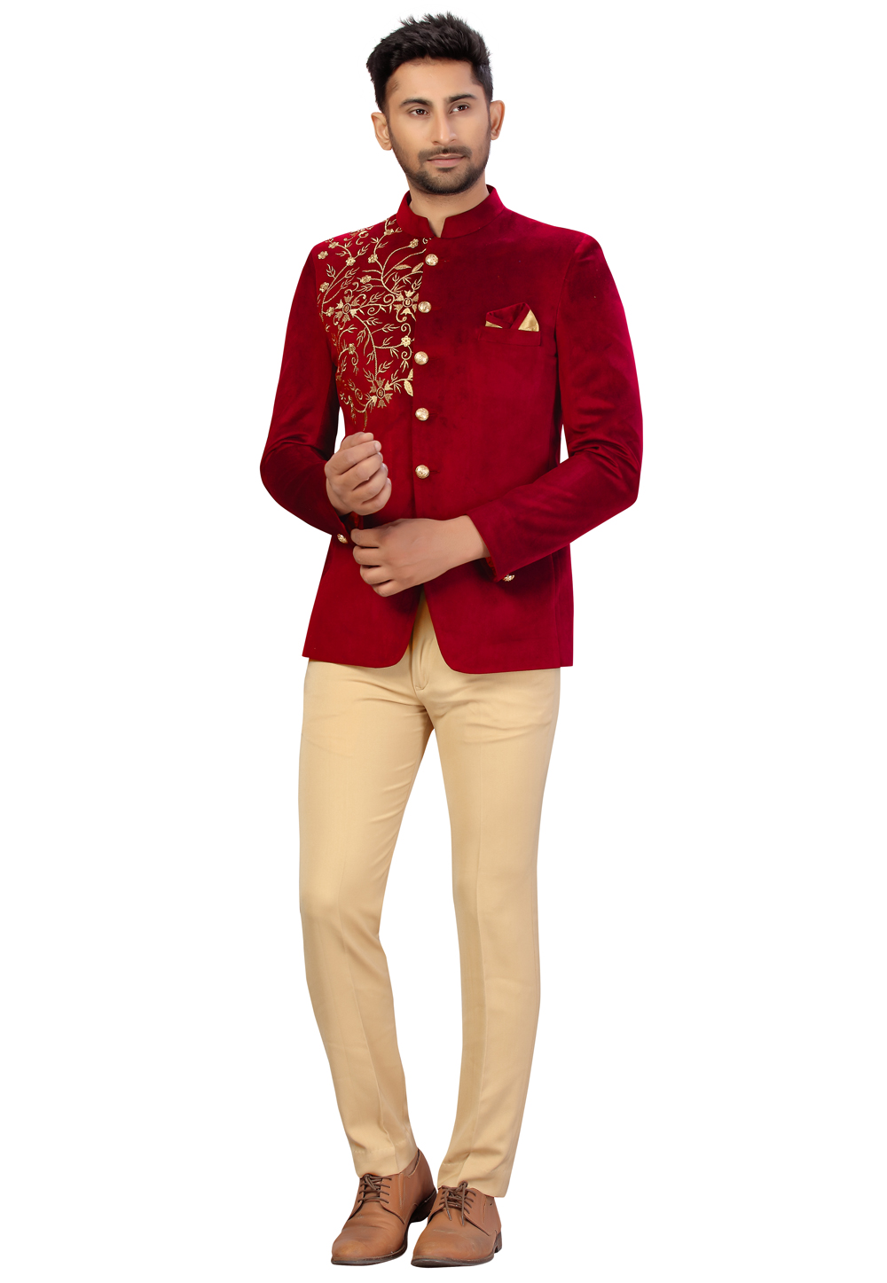 Maroon Velvet Jodhpuri Suit 231106