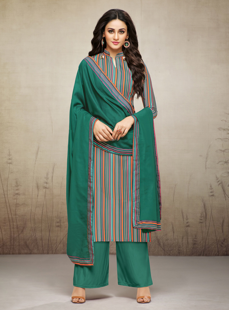 Green Cotton Palazzo Style Suit 142283