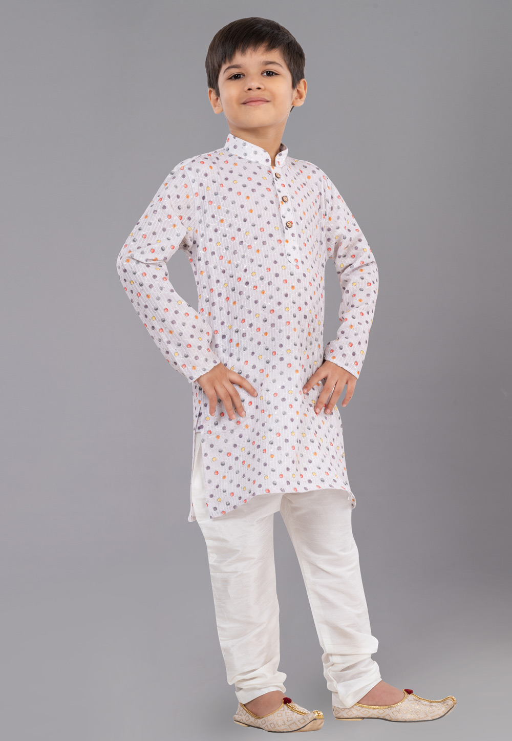White Polyester Readymade Kids Kurta Pajama 260672