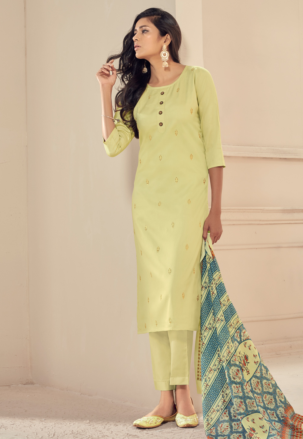 Yellow Satin Readymade Pant Style Suit 227265