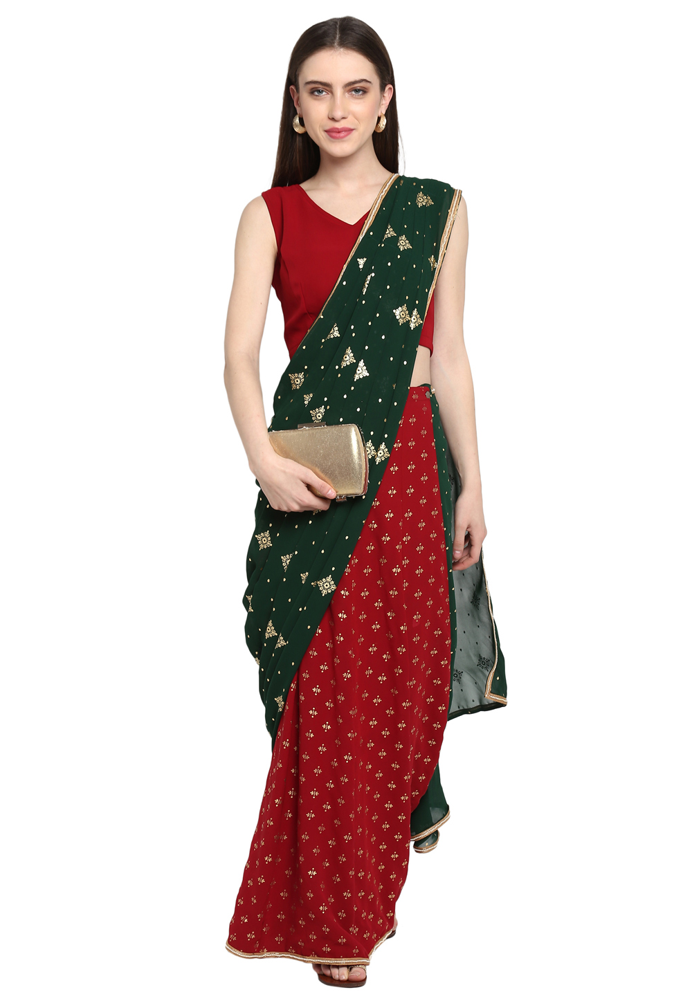 Red Georgette Ready to Wear Saree 199099
