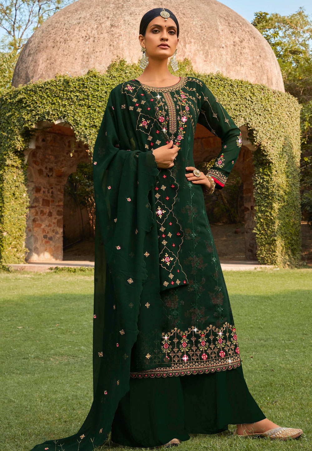 Green Georgette Kameez With Palazzo 243463