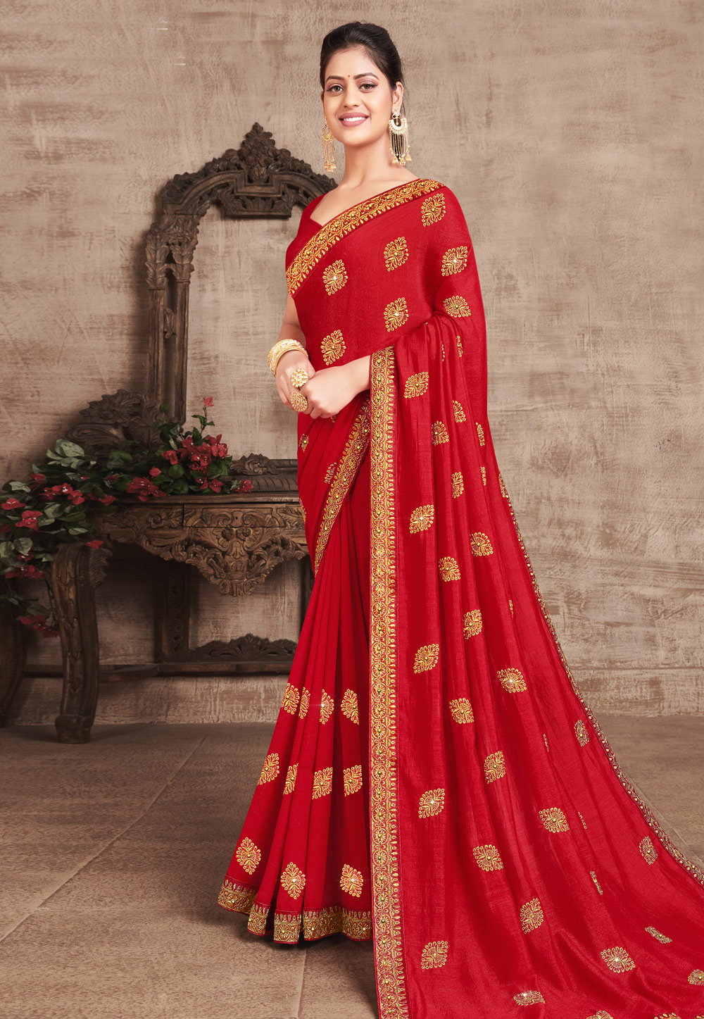 Red Silk Saree With Blouse 247739