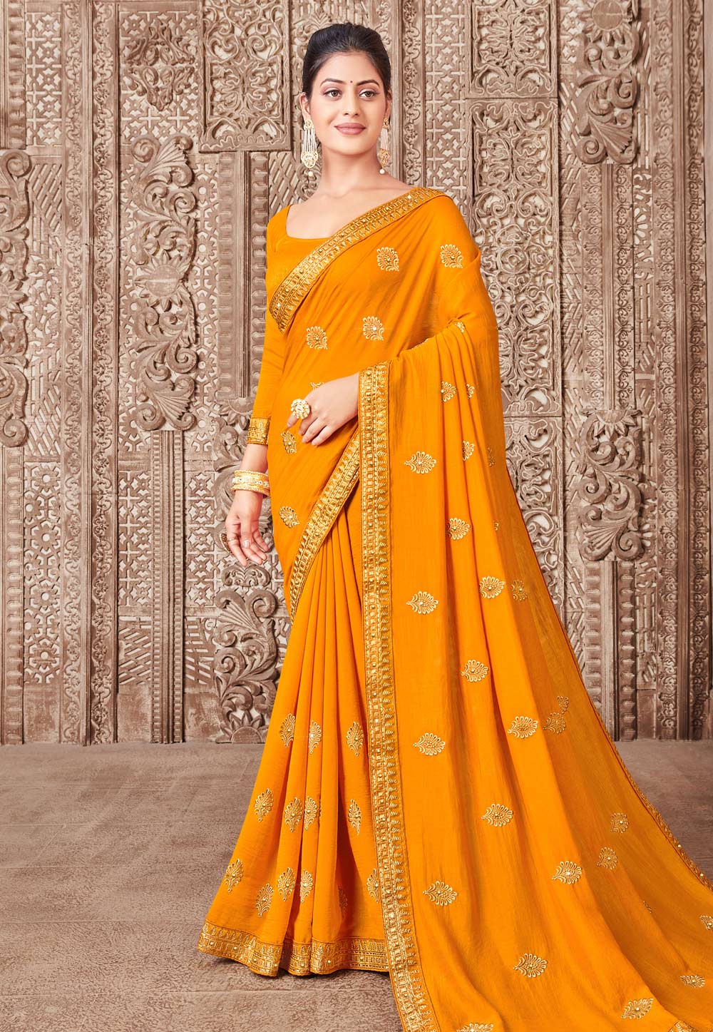 Orange Silk Saree With Blouse 247745