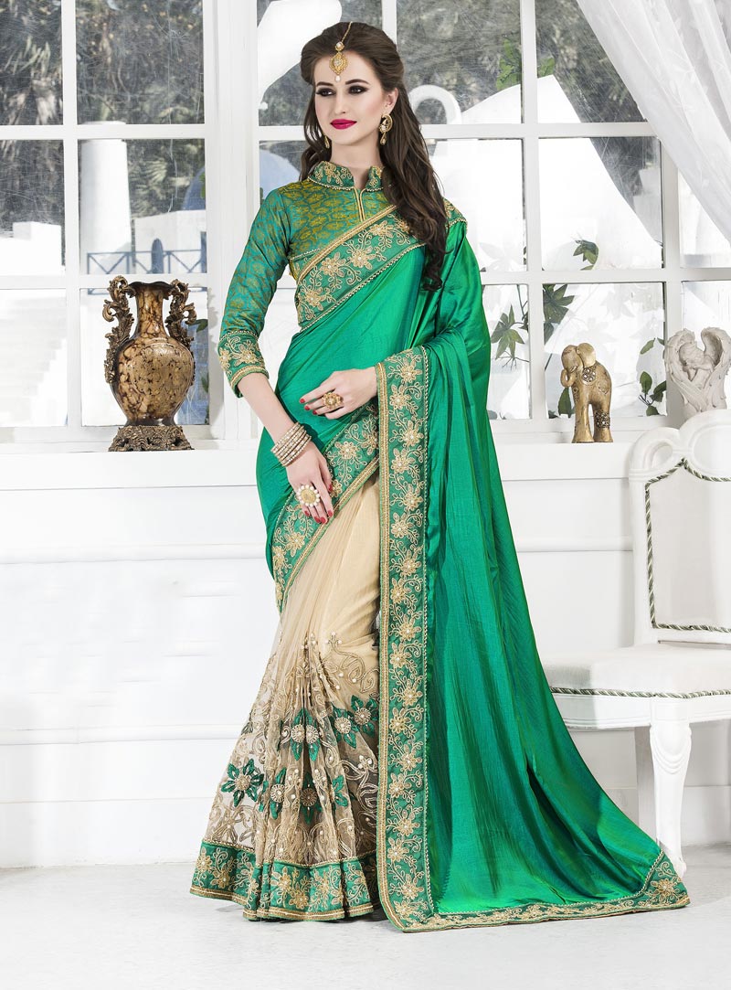 Green Silk Half N Half Saree 88302