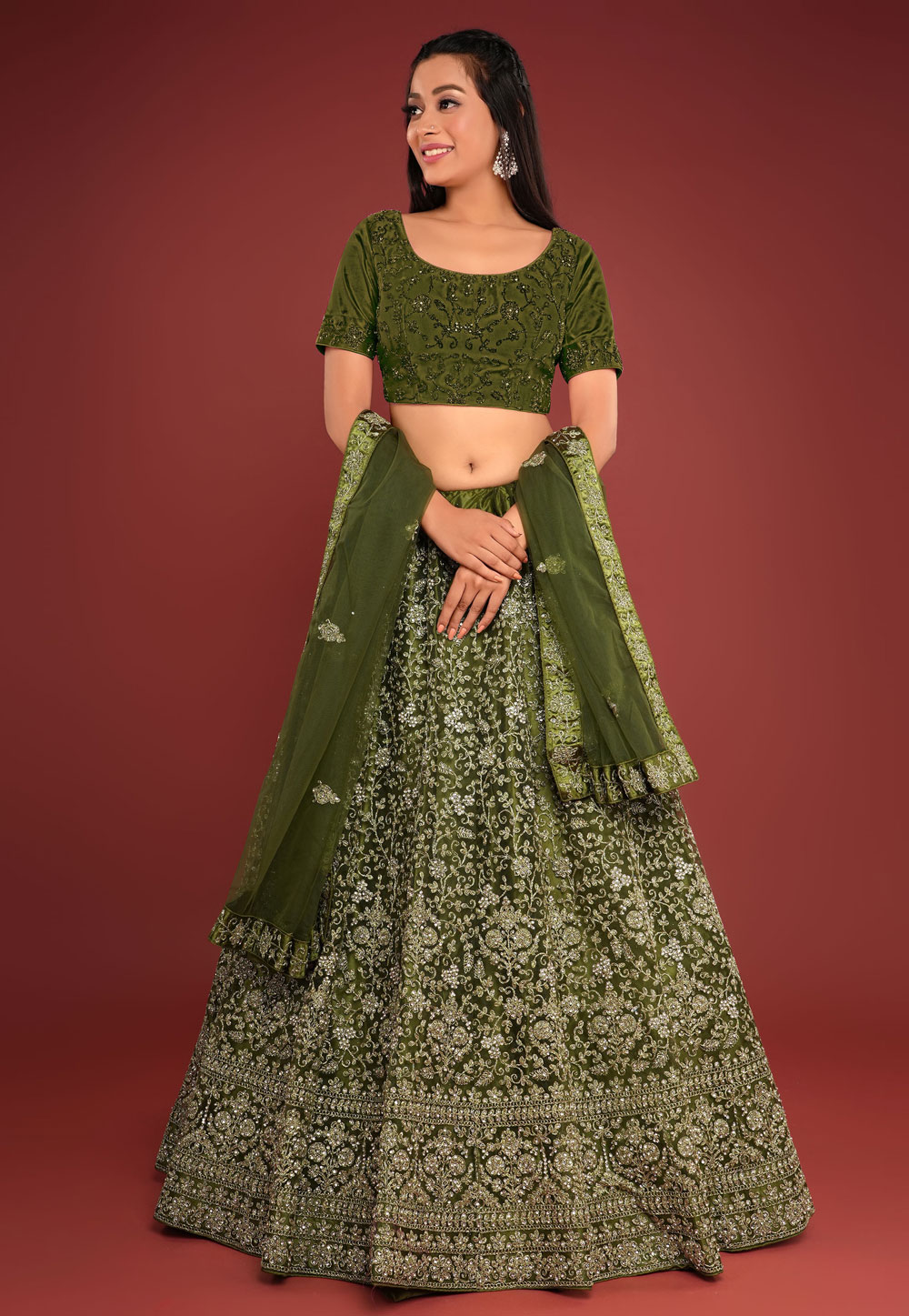 Mehndi Net Circular Lehenga Choli 271796