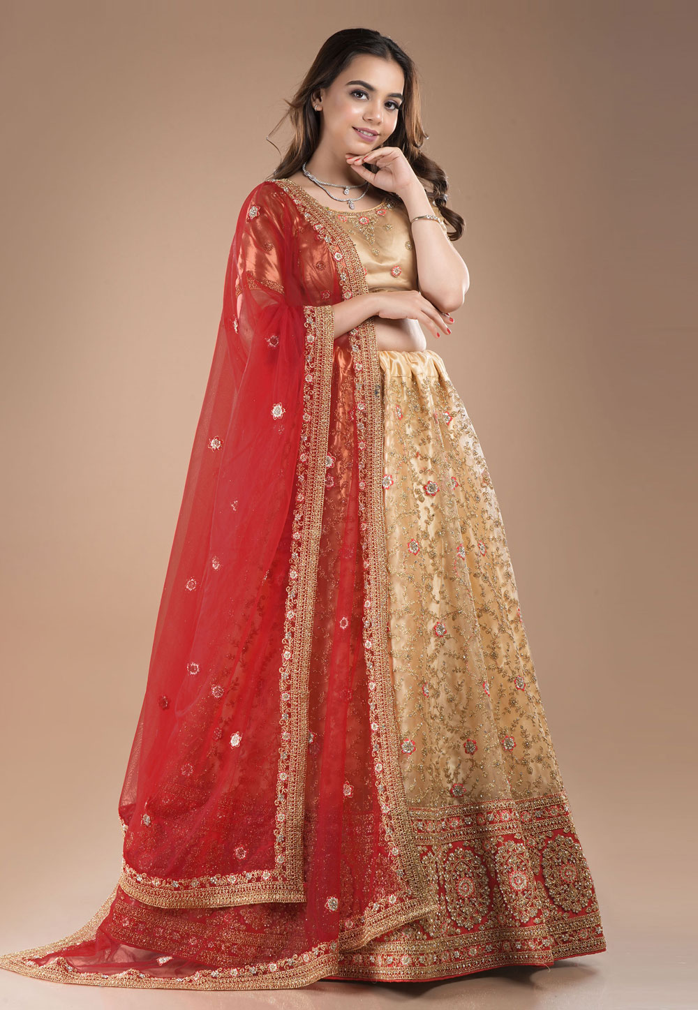 Cream Net Circular Lehenga Choli 271797