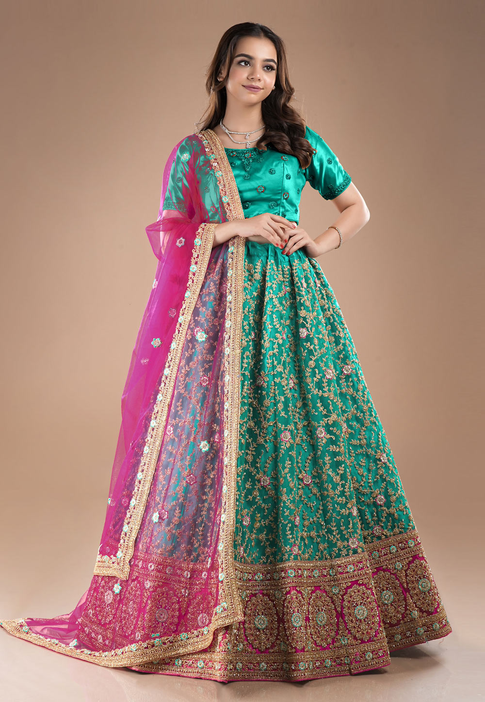 Sea Green Net Circular Lehenga Choli 271800