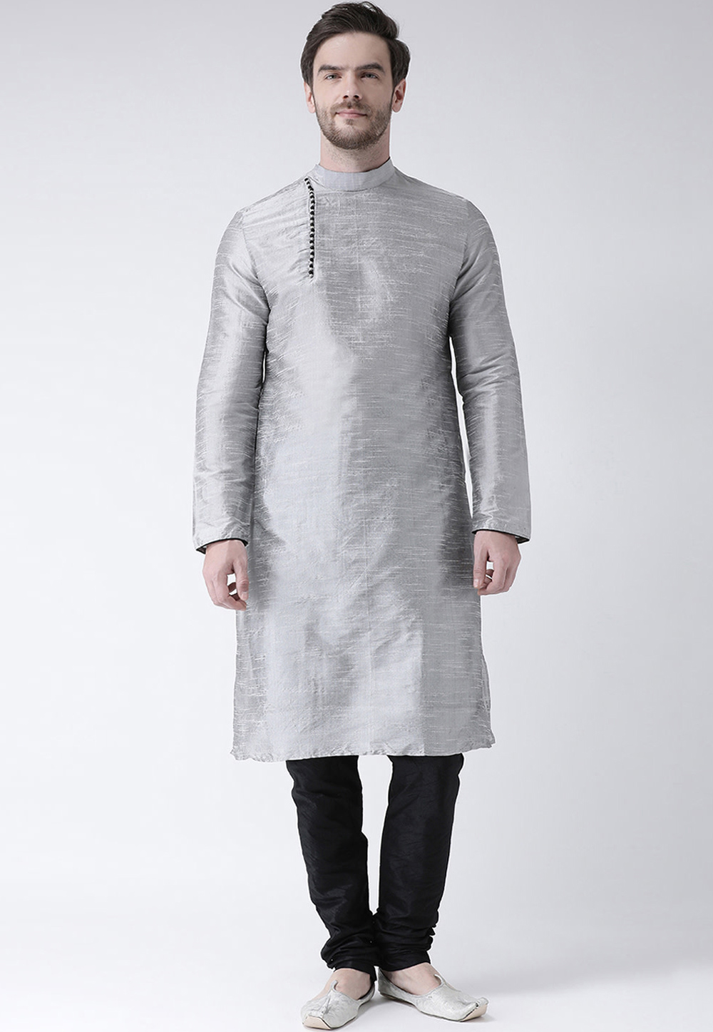 Grey Dupion Silk Readymade Kurta Pajama 201548