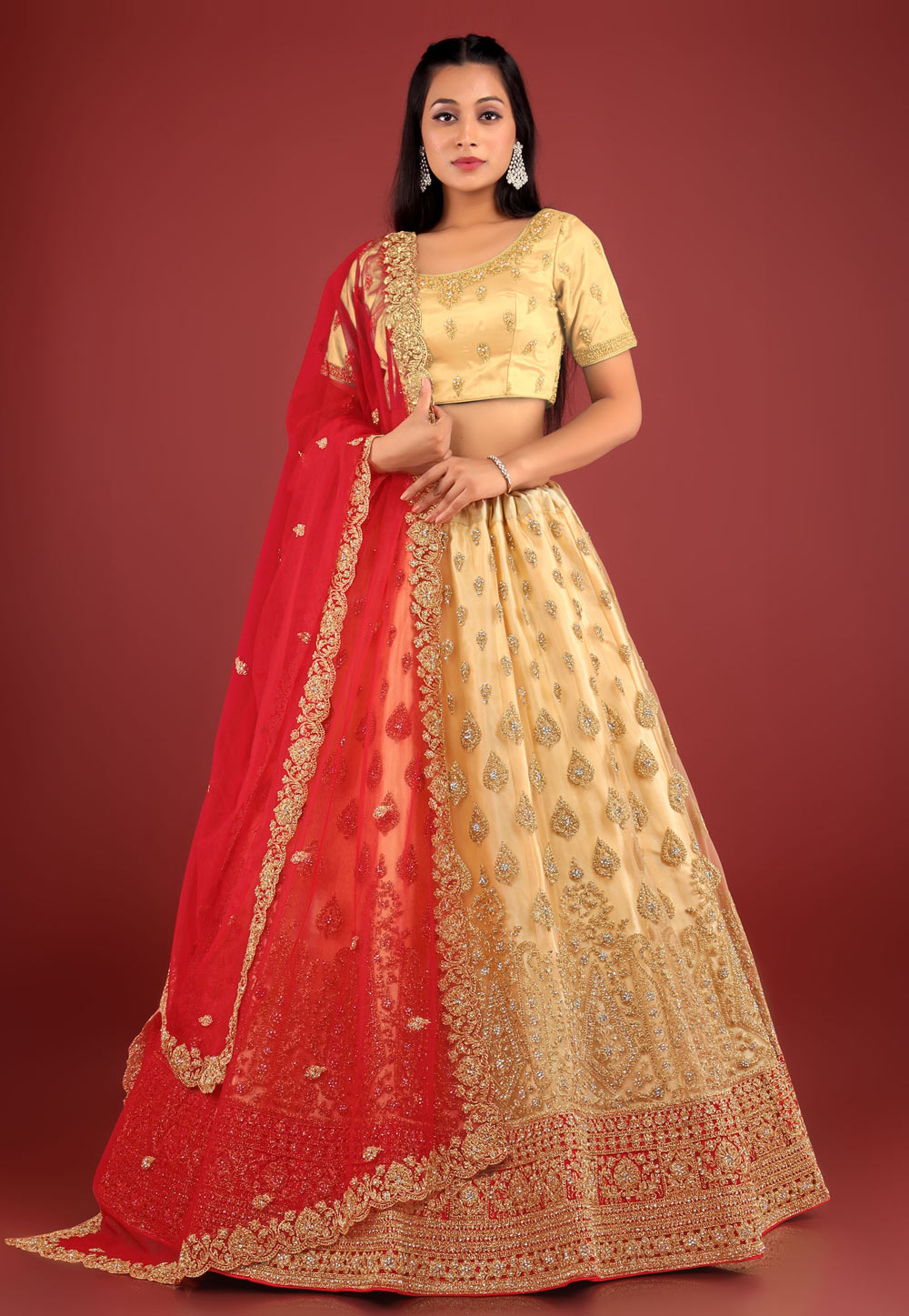 Cream Net Circular Lehenga Choli 271808
