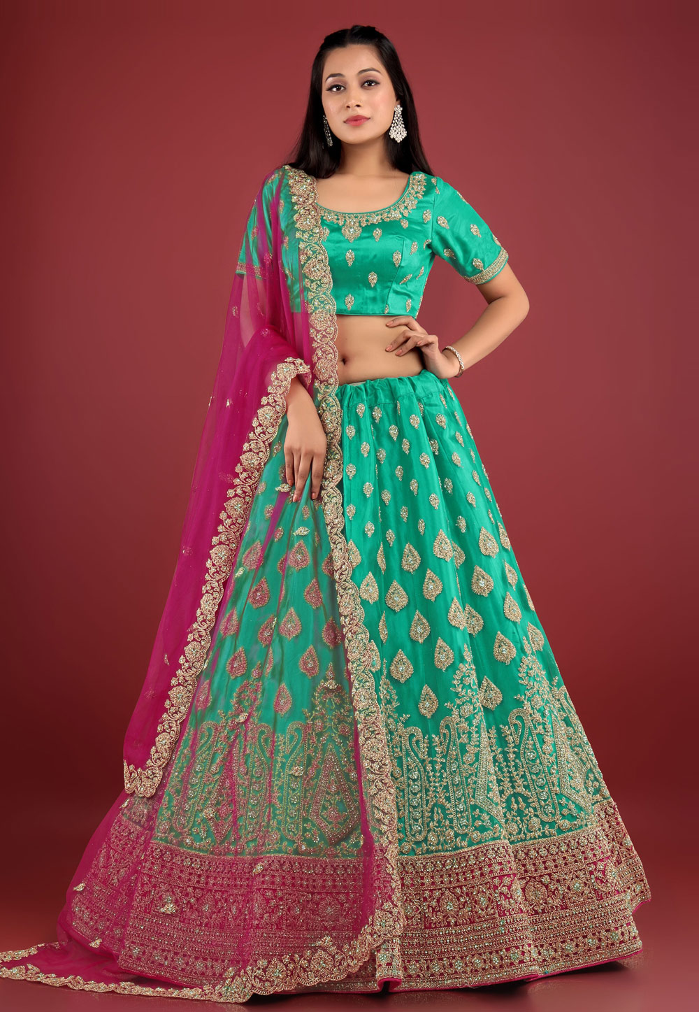 Sea Green Net Circular Lehenga Choli 271810