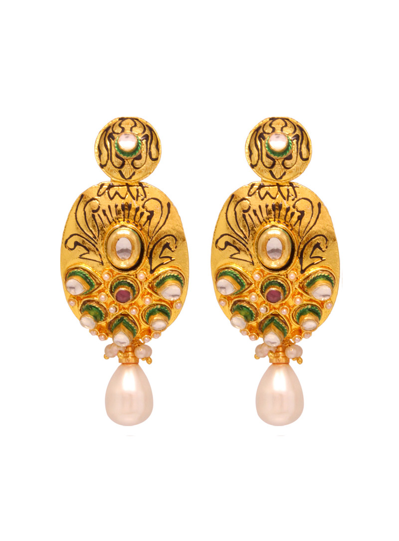 Green Kundan Diamond Earrings 29642