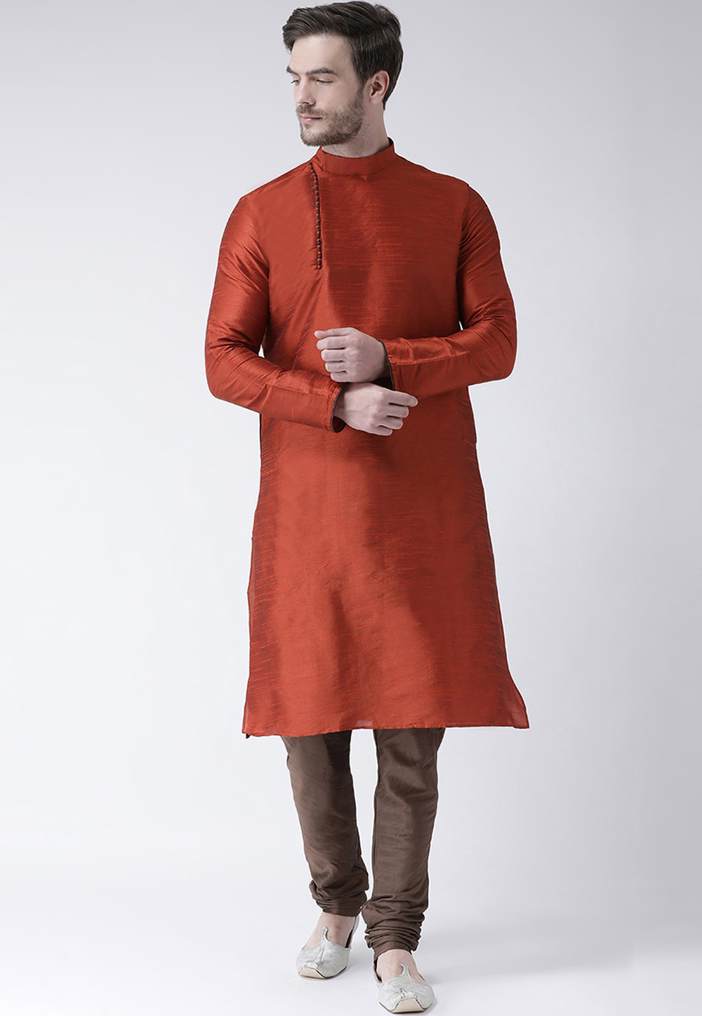 Orange Dupion Silk Readymade Kurta Pajama 201550