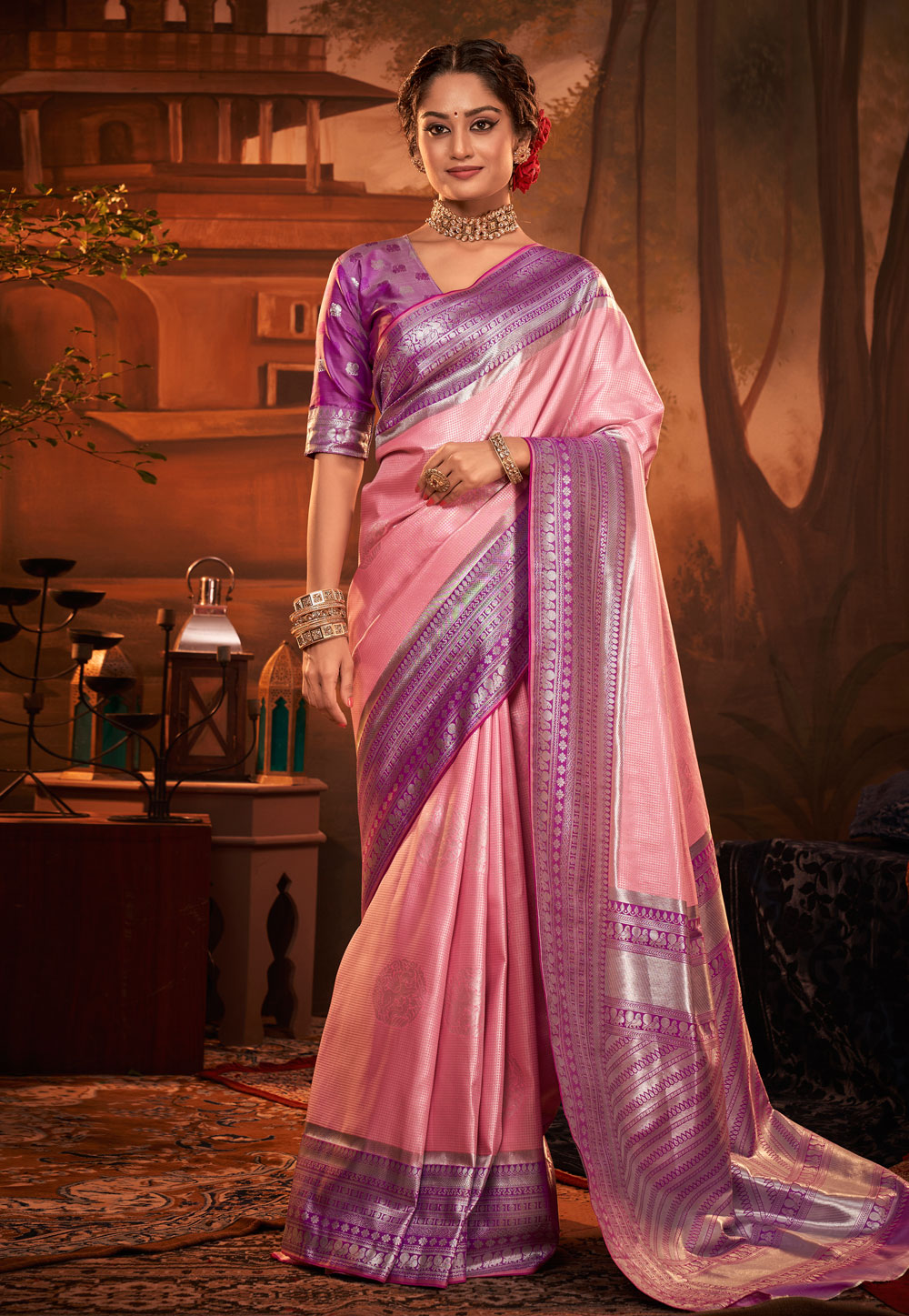 Pink Kanjivaram Silk Saree With Blouse 257005