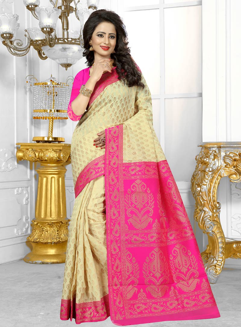 Cream Banarasi Silk Festival Wear Saree 91126