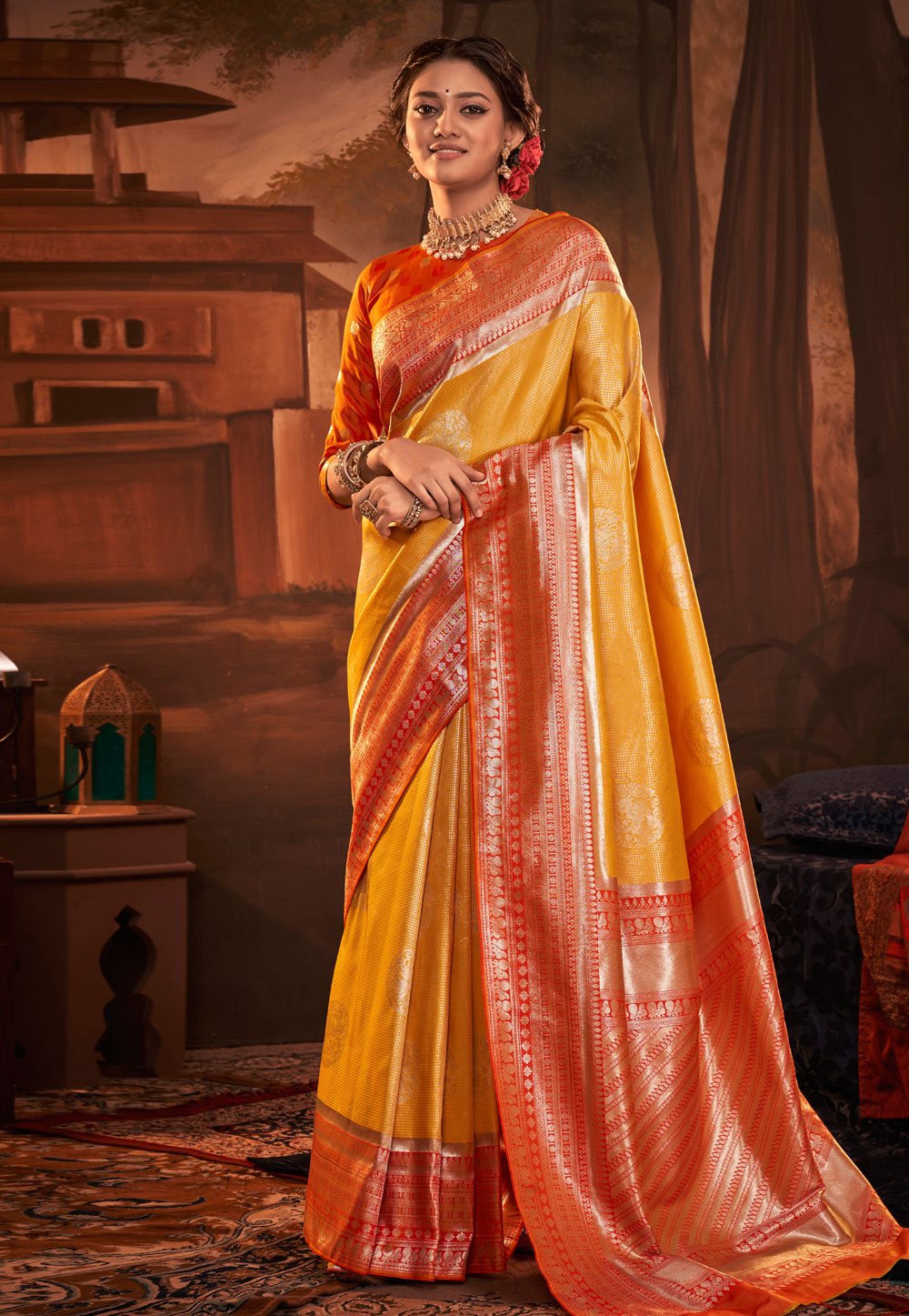 Yellow Kanjivaram Silk Saree With Blouse 257010