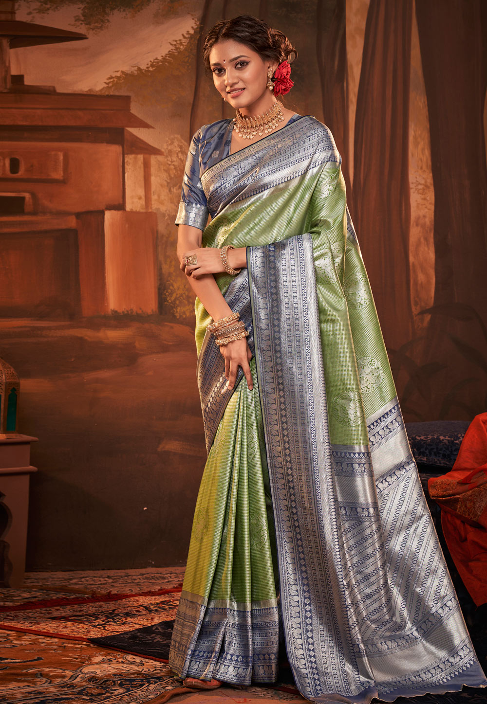 Light Green Kanjivaram Silk Saree With Blouse 257014