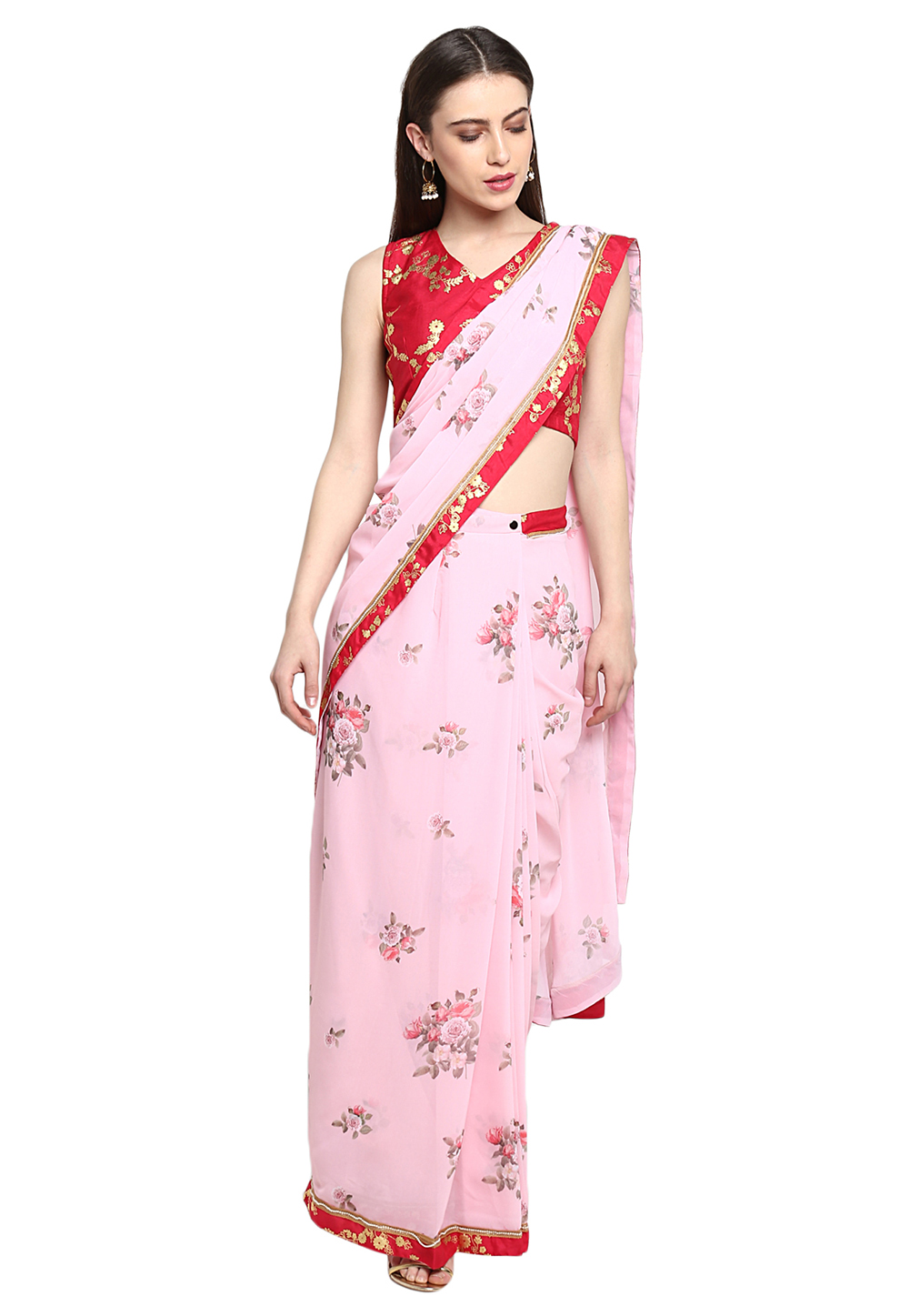 Light Pink Georgette Ready to Wear Saree 199105