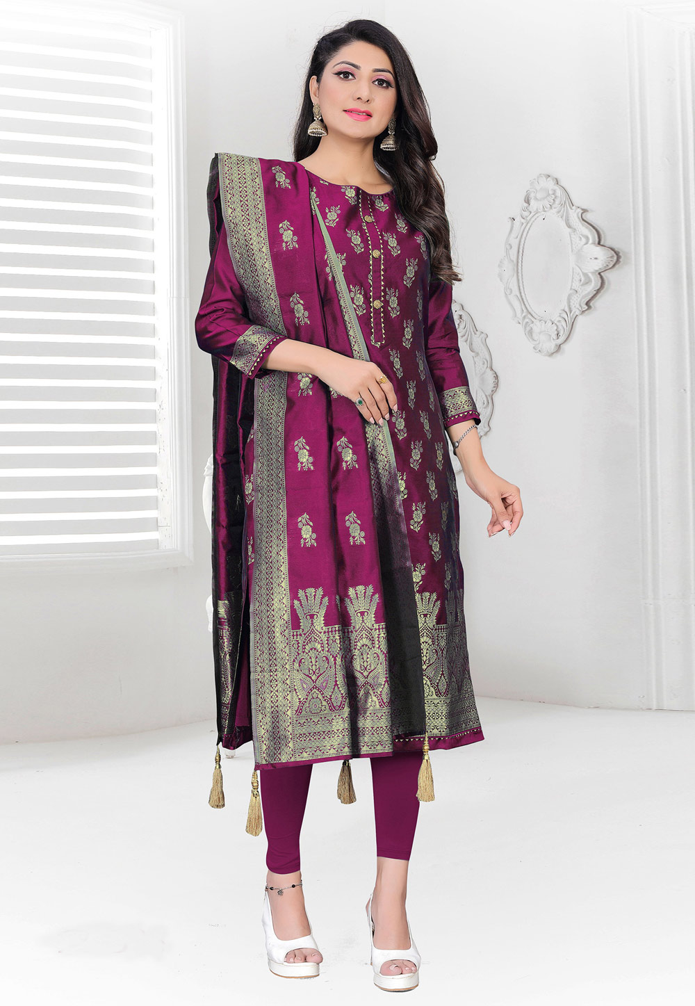 Purple Jacquard Churidar Salwar Suit 243652
