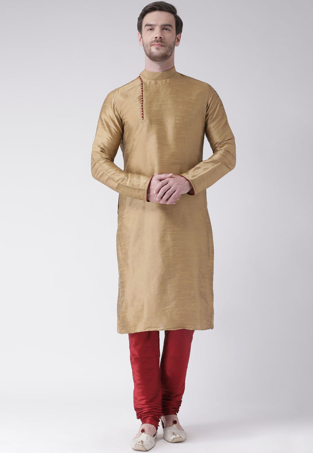Golden Dupion Silk Readymade Kurta Pajama 201551
