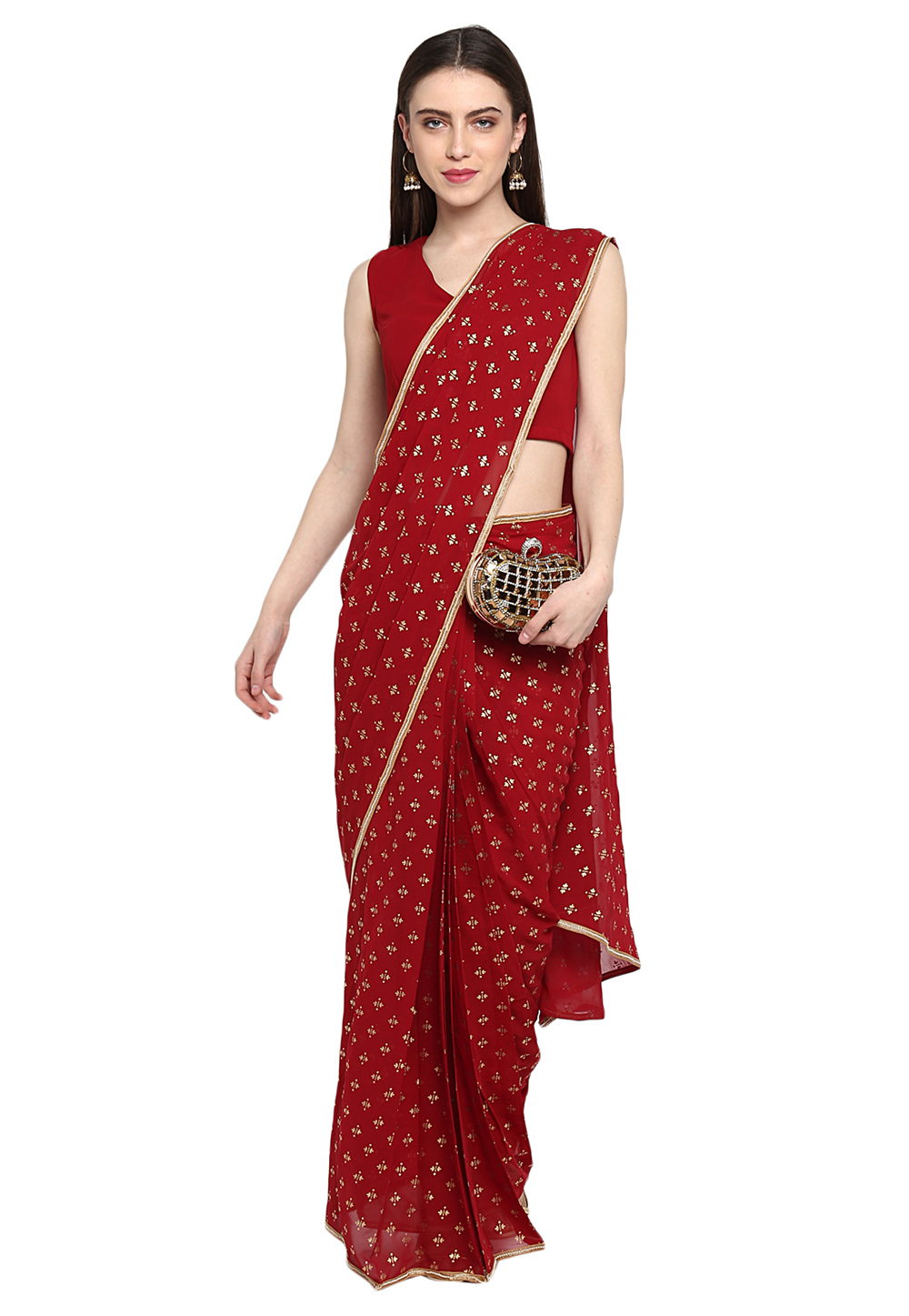 Red Georgette Ready to Wear Saree 199106
