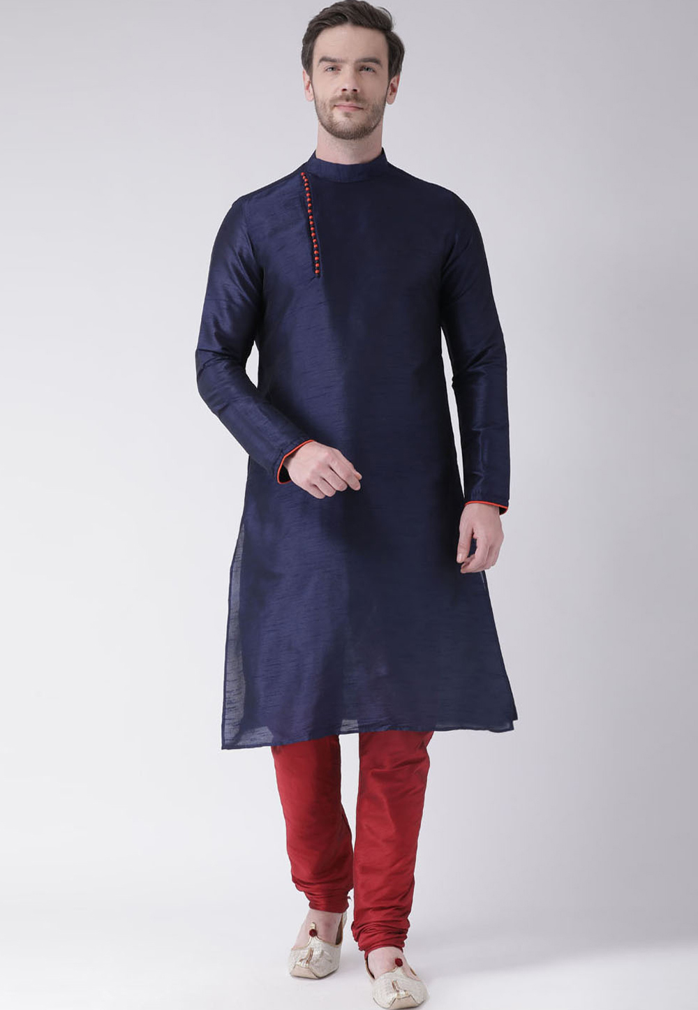 Navy Blue Dupion Silk Readymade Kurta Pajama 201552